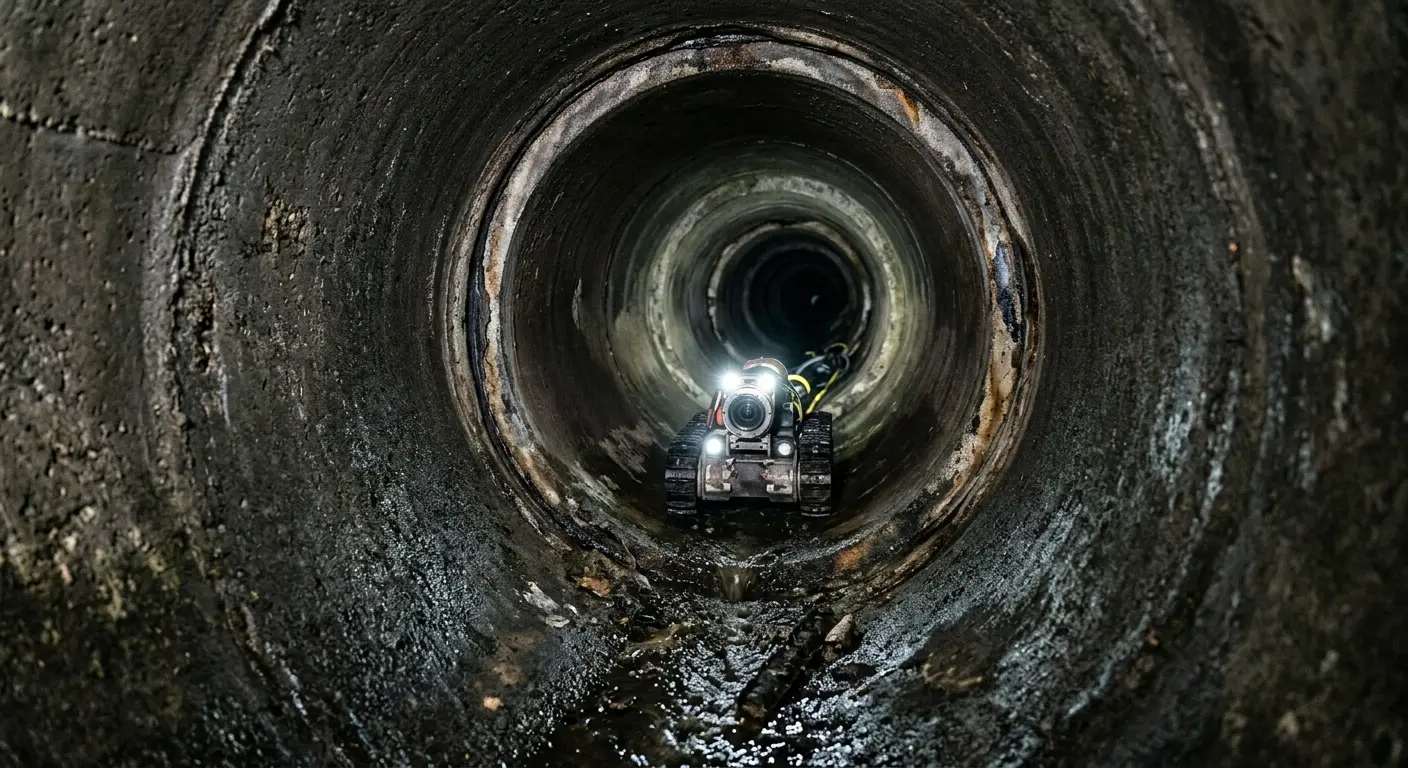 Robotic sewer camera inspecting pipe interior for Sewer Line Repair in Reading